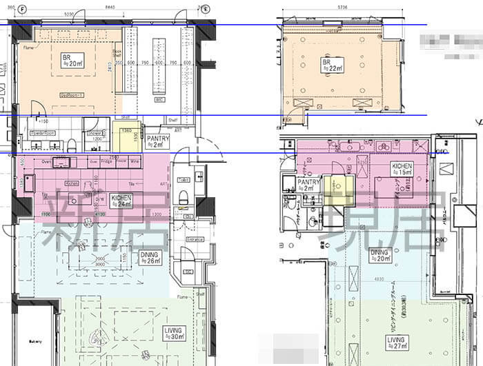 文京区S邸の今のお住いとリノベーション後のお住いの面積比較