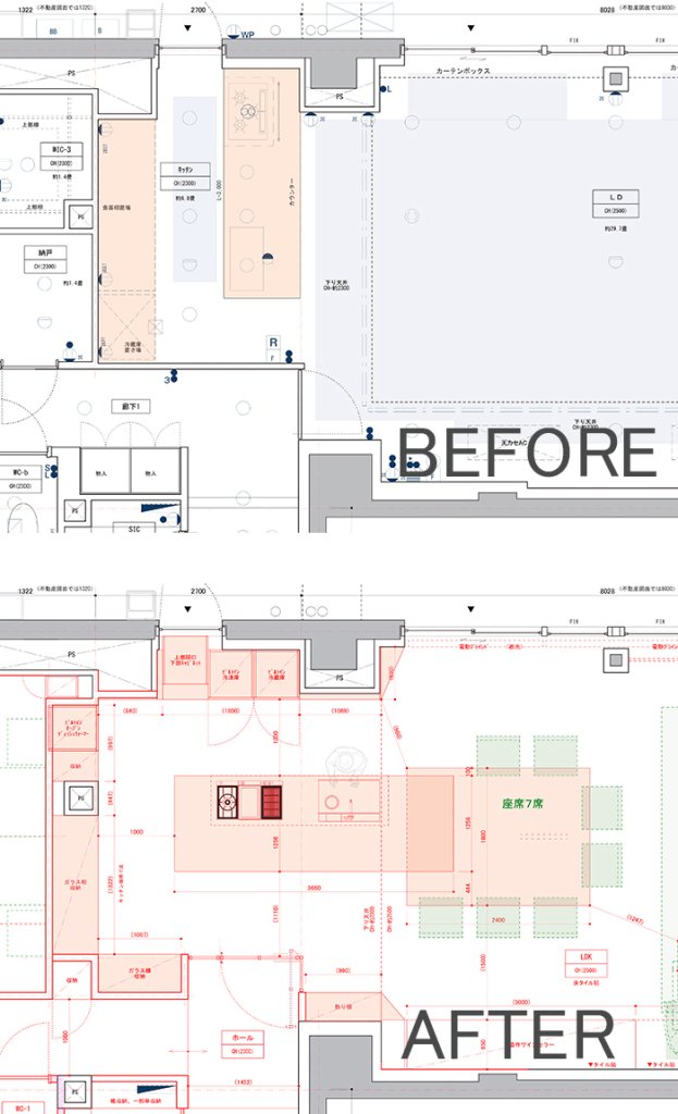 新築マンションリノベーションの城南R邸のB住戸_キッチンビフォーアフター